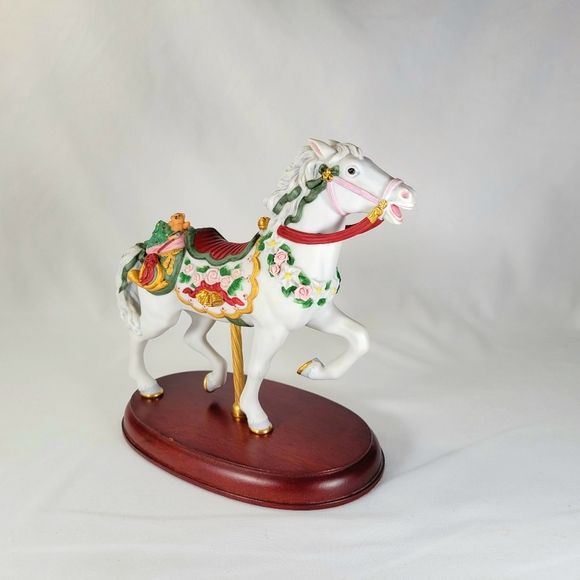 Vintage 1993 Lenox Christmas Carousel Horse Figurine Teddy Bear Wood Base 24k - Picture 5 of 13